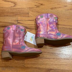 Lola + The Boys Pink Iridescent Boots with Glitter Hearts